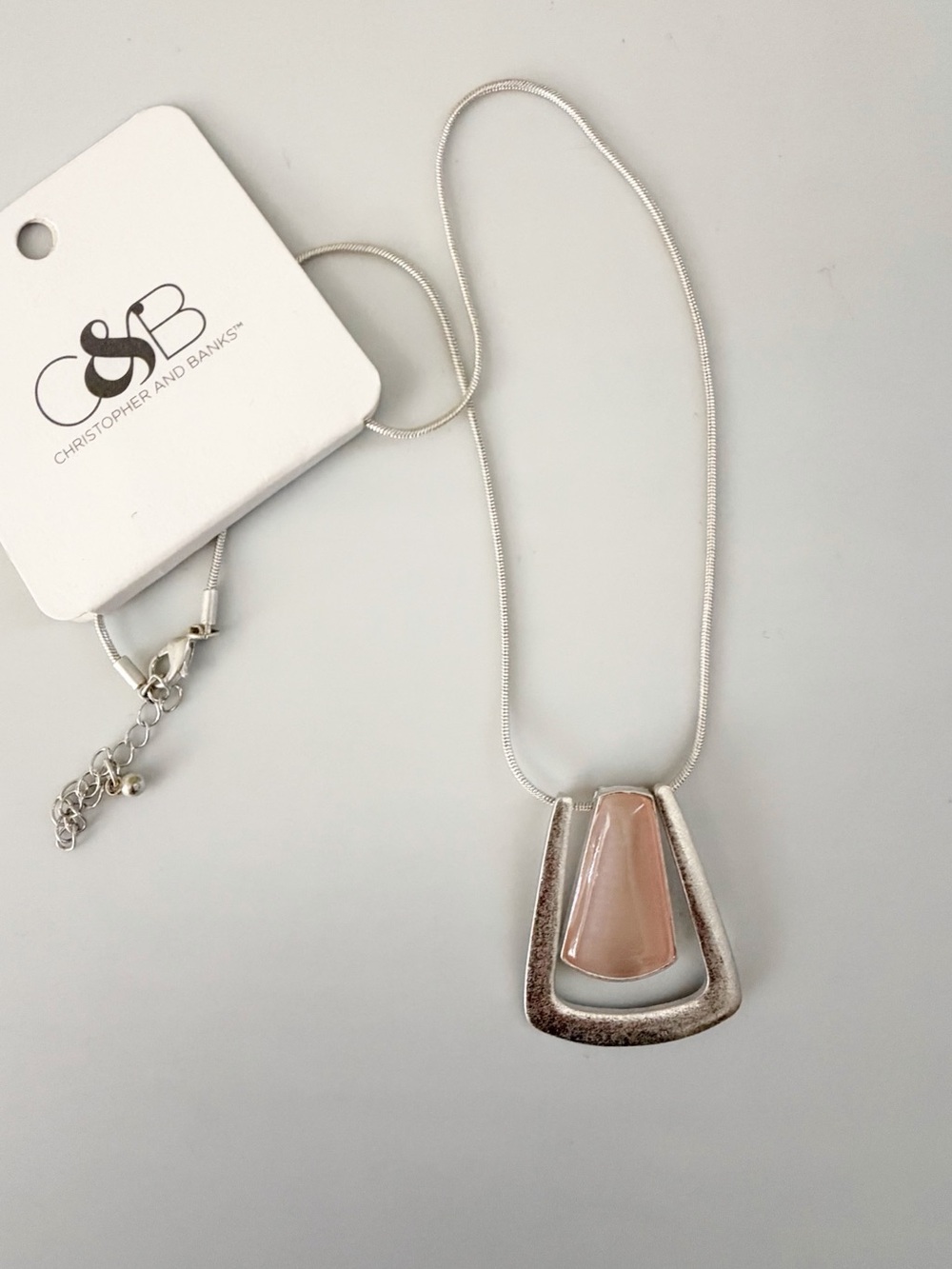 CHRISTOPHER & BANKS Pink Enamel Pendant Silver Tone Statement Necklace NWT